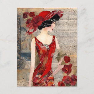 Die Frau in einer roten Kleid-Collage Postkarte