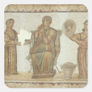 Die Frau in Sidi Ghrib an ihrer Toilette Quadratischer Aufkleber