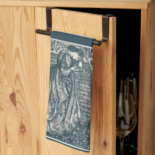 Die Frau liest im Garten Geschirrtuch