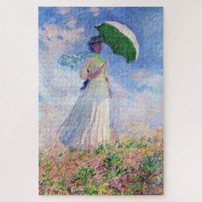 Die Frau mit dem Parasol kehrte nach rechts Monet  Puzzle (Vertikal)