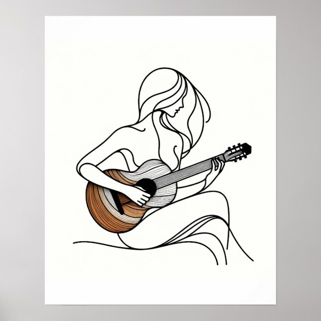 Die Frau mit der Gitarre - Minimalistische Linie K Poster (Vorne)