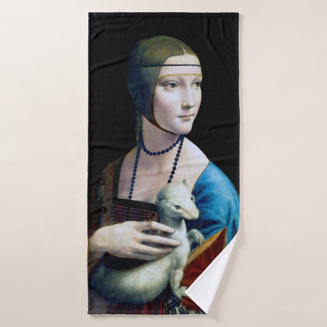 Die Frau mit einem Ermine, Leonardo da Vinci Badehandtuch (Badehandtuch)