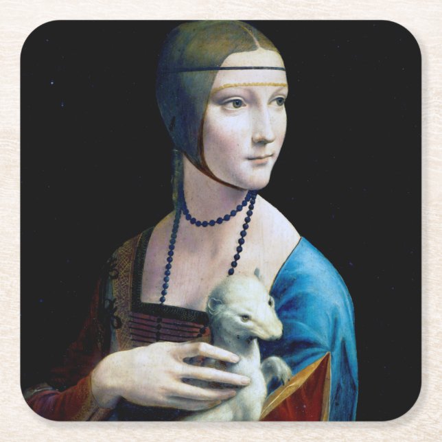 Die Frau mit einem Ermine, Leonardo da Vinci Rechteckiger Pappuntersetzer (Vorderseite)