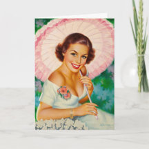 Die Frau mit einem rosa Schirm zum Geburtstag