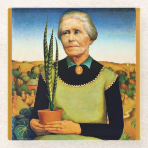 Die Frau mit Pflanze von Grant Woodm Glasuntersetzer