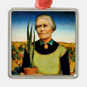 Die Frau mit Pflanzen von Grant Wood Ornament Aus Metall