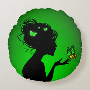 Die Frau Schmetterlinge Rundes Kissen
