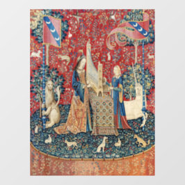 Die Frau und das Einhorn, hörend Fensteraufkleber