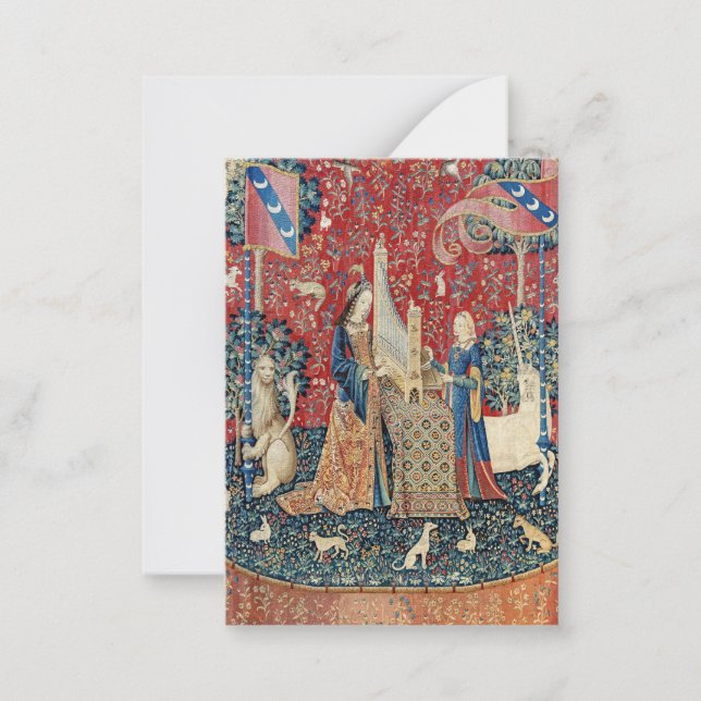 Die Frau und das Einhorn, hörend Mitteilungskarte (Vorderseite)