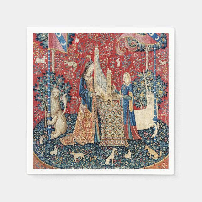 Die Frau und das Einhorn, hörend Serviette (Vorderseite)
