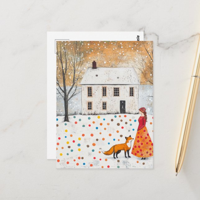 Die Frau und der Rotfuchs Postkarte (Vorderseite/Rückseite Beispiel)