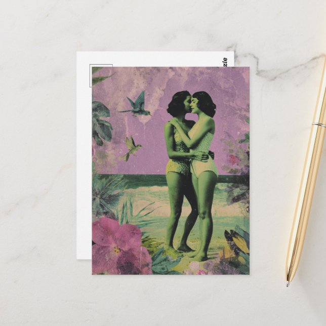 Die Frauen am Strand, die Geheimnisse erzählen Postkarte (Vorderseite/Rückseite Beispiel)