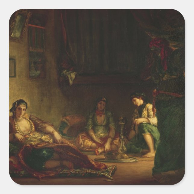 Die Frauen von Algier in ihrem Harem, 1847-49 Quadratischer Aufkleber (Vorderseite)