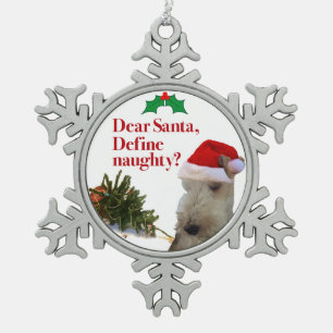 Die freche Draht-Foxterrier-Weihnachtsverzierung Schneeflocken Zinn-Ornament