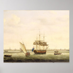 Die Fregatte "Überraschung" am Anker weg von Poster