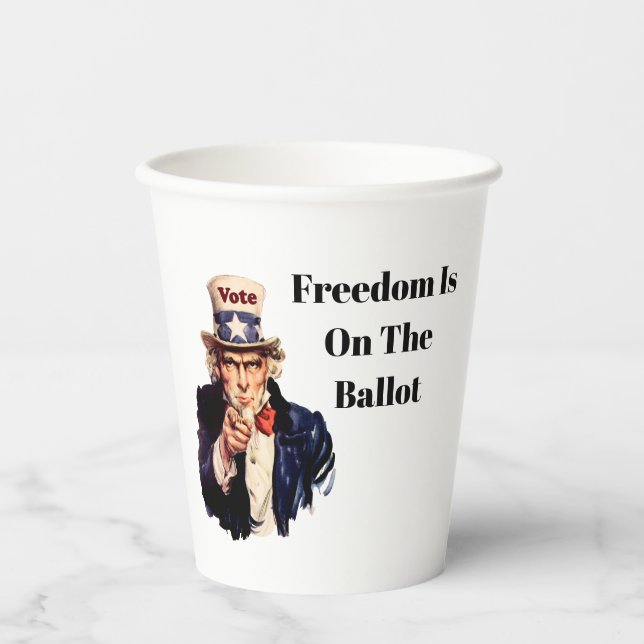 Die Freiheit steht 2026 an der Wahl Pappbecher (Vorderseite)