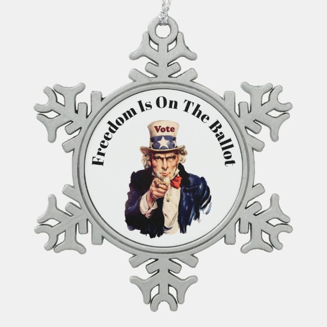 Die Freiheit steht 2026 an der Wahl Schneeflocken Zinn-Ornament (Vorderseite)