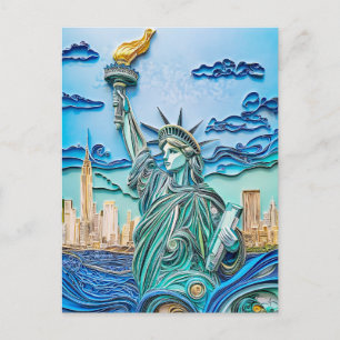 Die Freiheitsstatue bei Sonnenuntergang bezwingen Postkarte