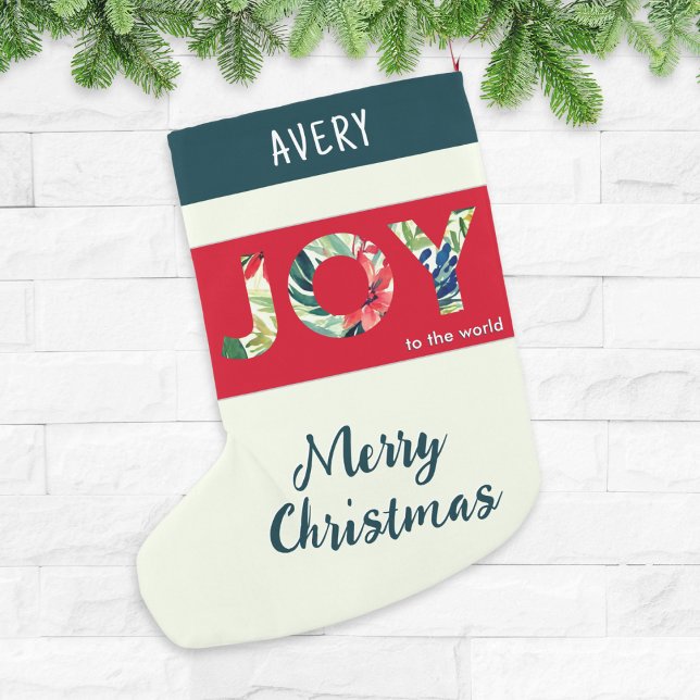 Die Freude an der Weltfestspiele der Moderne Kleiner Weihnachtsstrumpf (A personalized, festive Christmas stocking, with 'Joy to the world' and 'Merry Christmas' words)