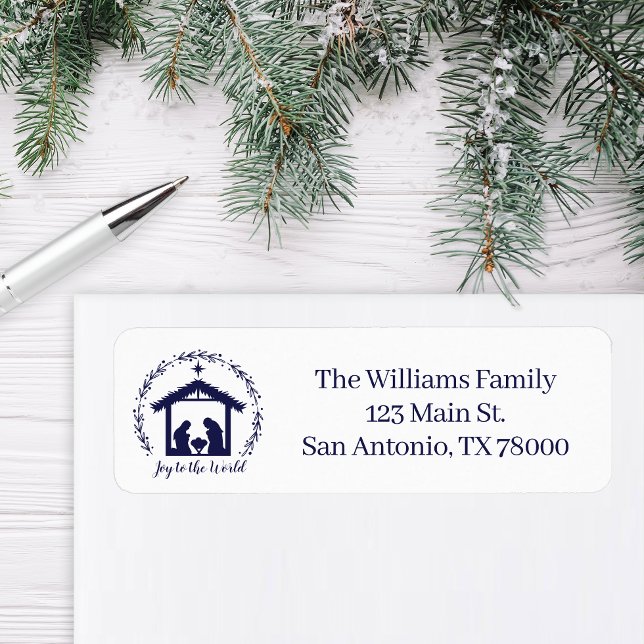 Die Freude an der World Blue Nativity Rücksendeadr (Nativity Return Address Sticker)