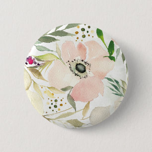Die Freude Aquarell-Blumendem muster an des Weiß-  Button