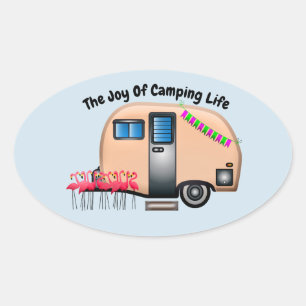 Die Freude des Campings Ovaler Aufkleber