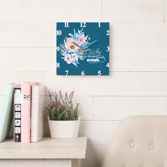 Die Freude des Herrn blühend Quadratische Wanduhr (Lesesaal)