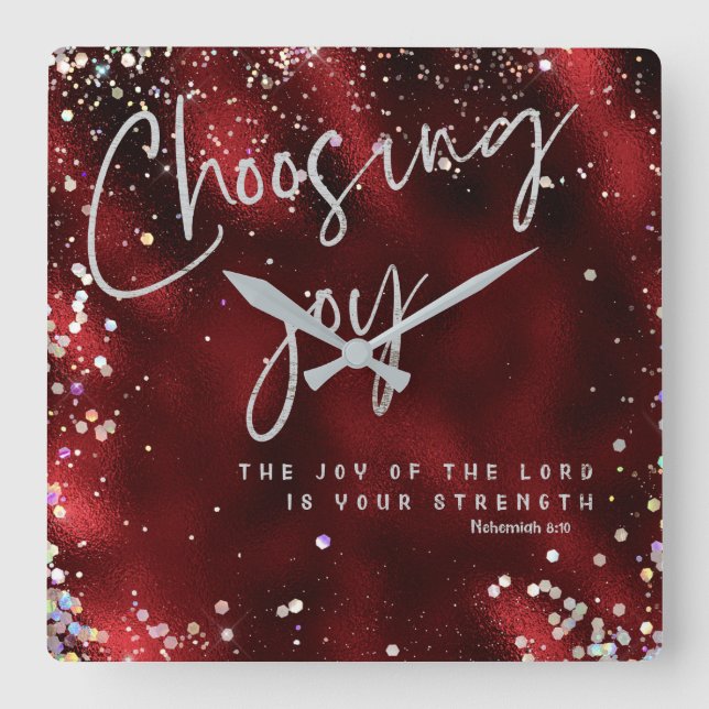 Die Freude des Herrn ist deine Stärke KJV Verse Quadratische Wanduhr (Vorderseite)