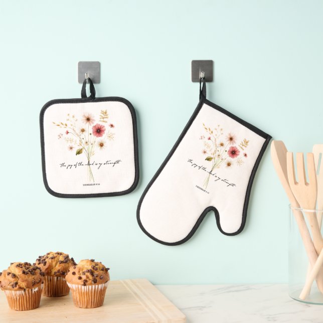 Die Freude des Herrn minimalistischen Blumen Ofenhandschuh & Topflappen-Set (Insitu (Hängend))