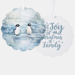 Die Freude des Weihnachtsfestes ist Familie Pingui Ornament Karte