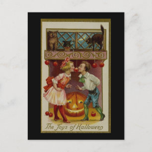 Die Freuden des Halloween-Apfelbeißens Paar Vintag Postkarte