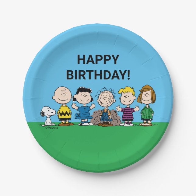 Die Freunde von Erdnüssen in einer Reihe Pappteller (Vorderseite)