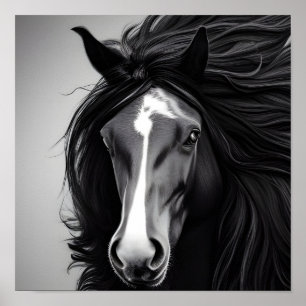 Die Friesian Black & White Digital Portrait Print Poster