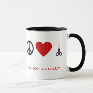 Die Friseur-Kaffee-Tasse - Frieden, Liebe, Tasse