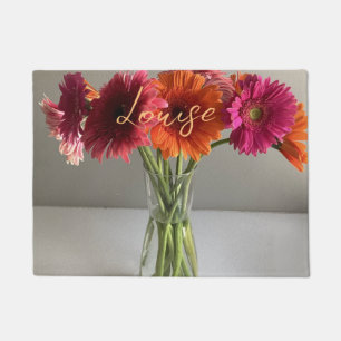 Die fröhliche Gerbera Blume + Individuelle Name Fußmatte