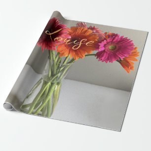 Die fröhliche Gerbera Blume + Individuelle Name Geschenkpapier