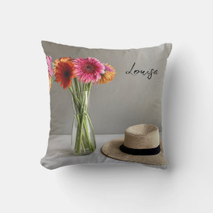 Die fröhliche Gerbera Blume + Individuelle Name Kissen