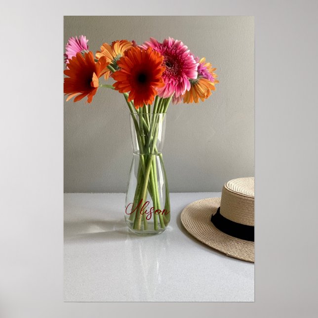 Die fröhliche Gerbera Blume + Individuelle Name Poster (Vorne)