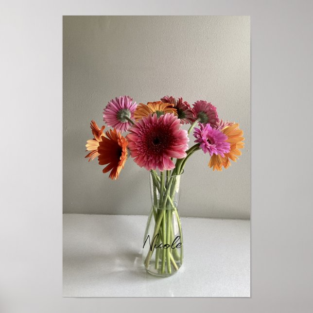 Die fröhliche Gerbera Blume + Individuelle Name Poster (Vorne)