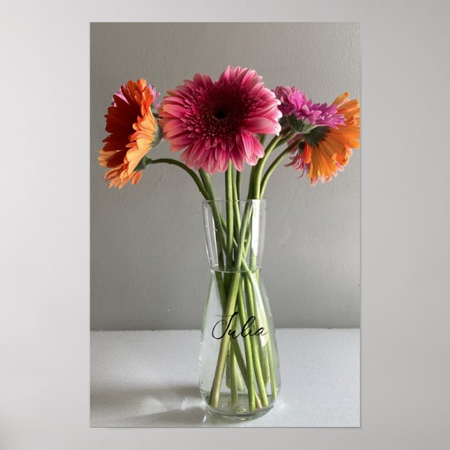 Die fröhliche Gerbera Blume + Individuelle Name Poster (Vorne)