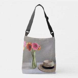 Die fröhliche Gerbera Blume + Individuelle Name Tragetaschen Mit Langen Trägern