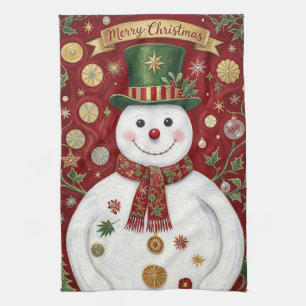 Die fröhliche Schneemann-Rot-Weihnachtsfeier Geschirrtuch