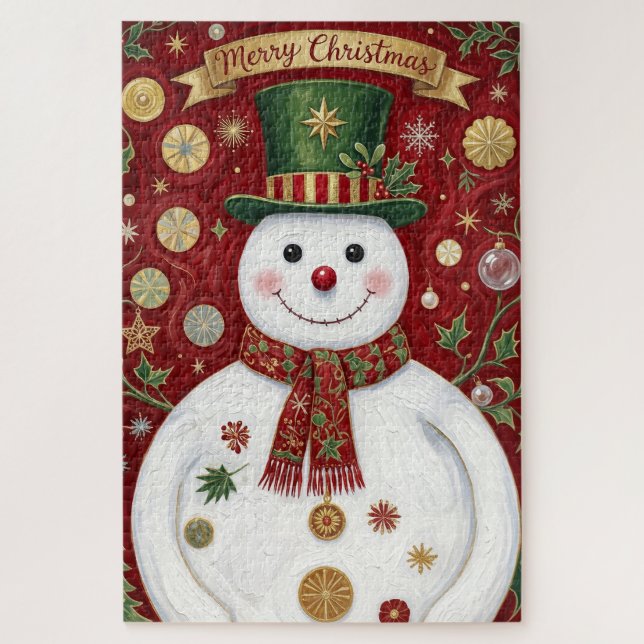 Die fröhliche Schneemann-Rot-Weihnachtsfeier Puzzle (Vertikal)