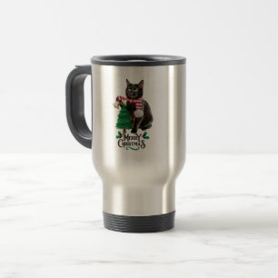 Die fröhliche schwarze Katze feiert Weihnachten  Reisebecher