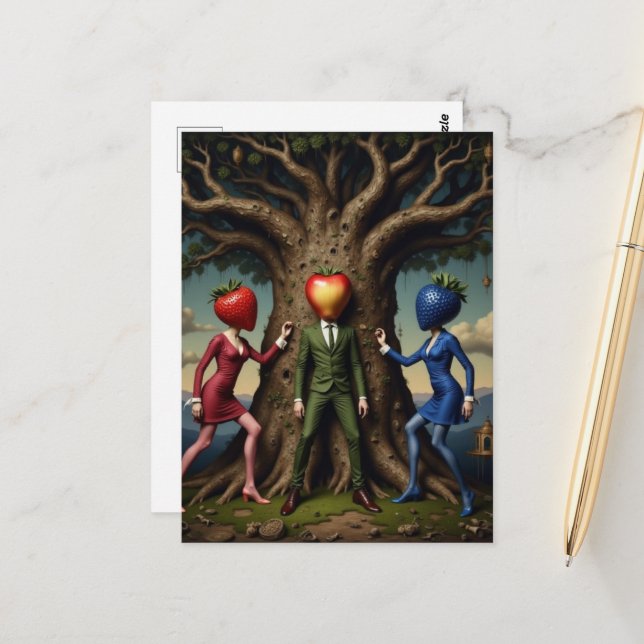 Die Fruchtmenschen Surrealistische Kunst Postkarte (Vorderseite/Rückseite Beispiel)