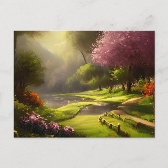 Die Frühlingszeit im Dorf Postkarte (Vorderseite)