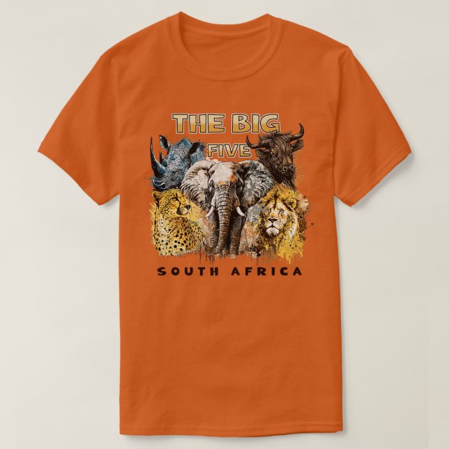 Die fünf großen südafrikanischen Tiere pro T-Shirt (Design vorne)