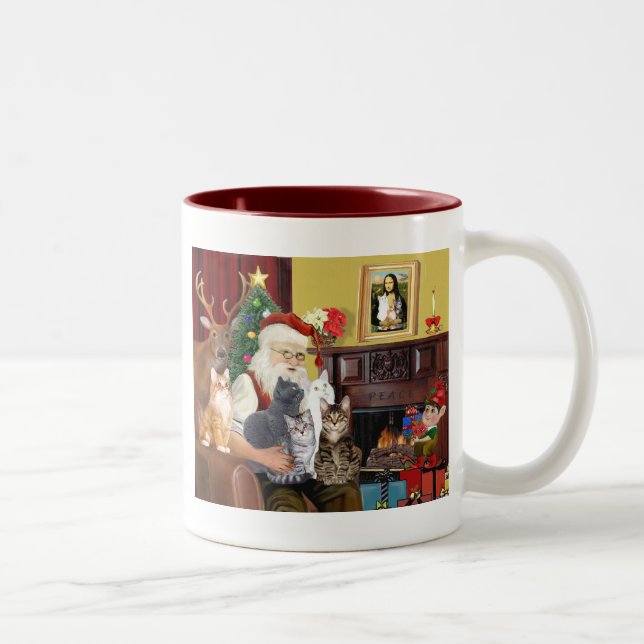 Die fünf Katzen des Weihnachtsmanns Zweifarbige Tasse (Rechts)