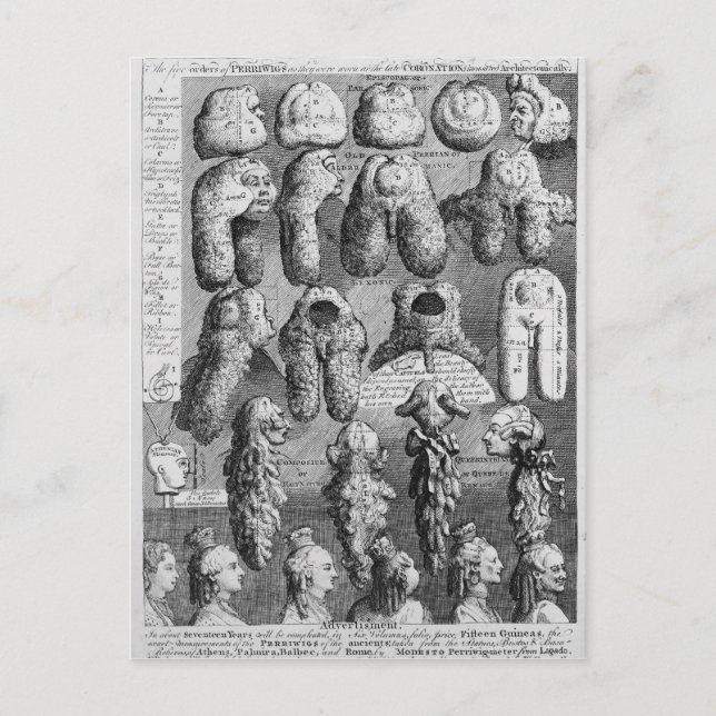Die fünf Orden Perriwigs, 1761 Postkarte (Vorderseite)