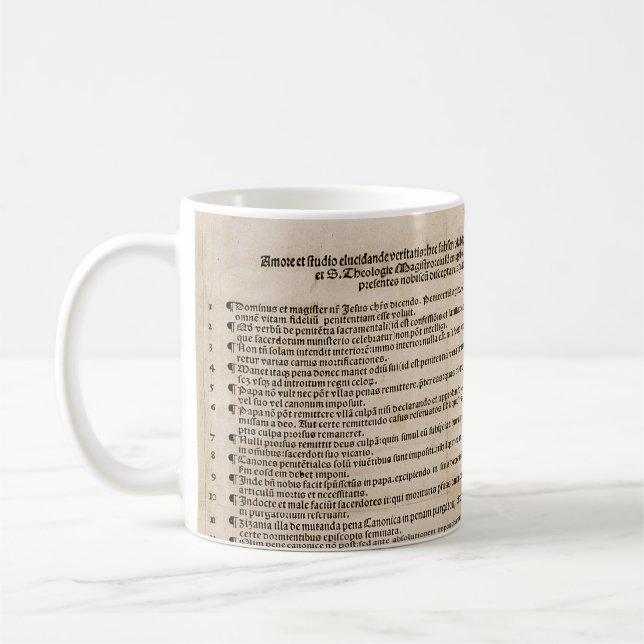 Die fünfundneunzig Thesen (Martin Luther) Kaffeetasse (Links)